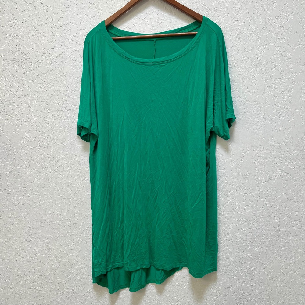 Kelly Green 100% Cotton Oversized Asymmetrical Hem Scoop Neck Top XL